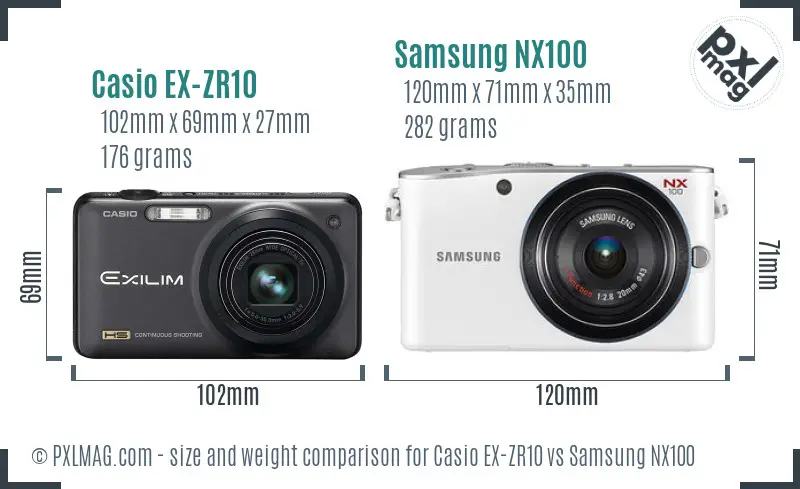 Casio EX-ZR10 vs Samsung NX100 size comparison