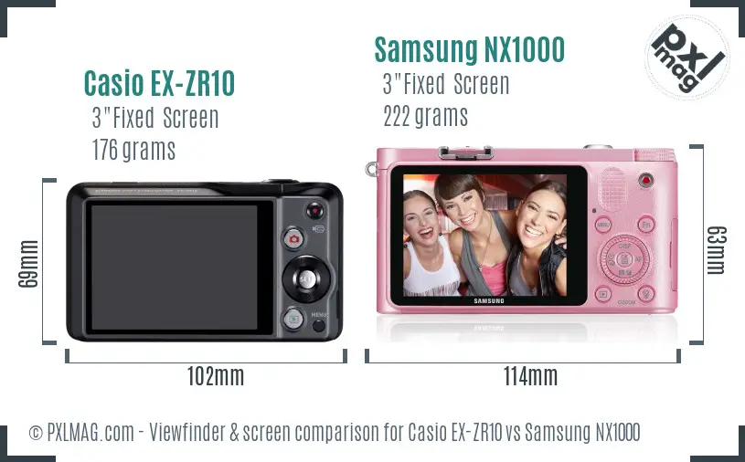 Casio EX-ZR10 vs Samsung NX1000 Screen and Viewfinder comparison