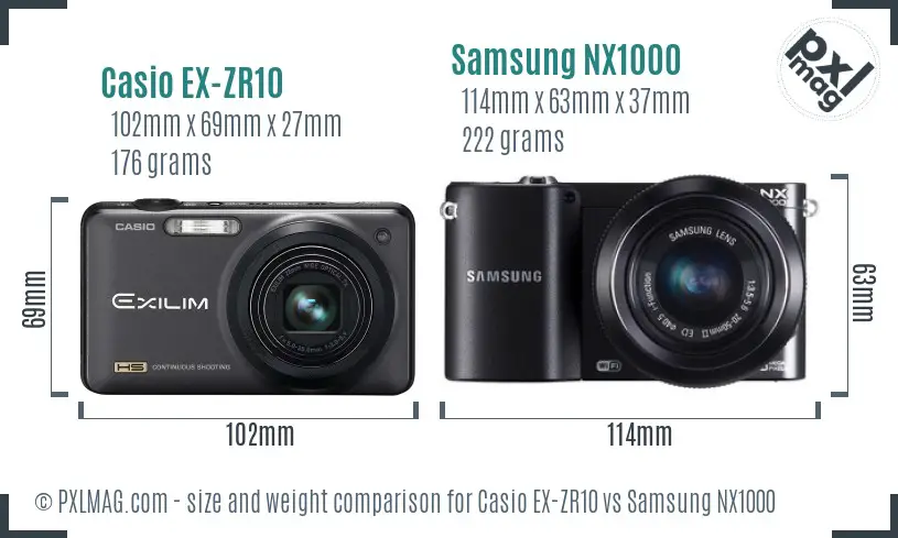 Casio EX-ZR10 vs Samsung NX1000 size comparison