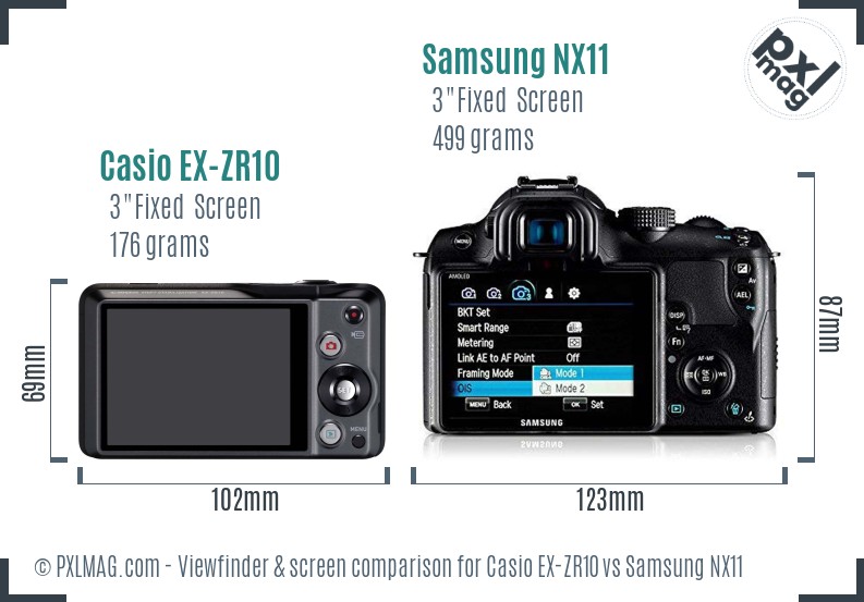 Casio EX-ZR10 vs Samsung NX11 Screen and Viewfinder comparison