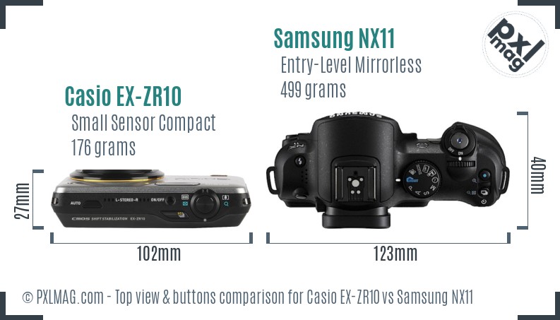 Casio EX-ZR10 vs Samsung NX11 top view buttons comparison