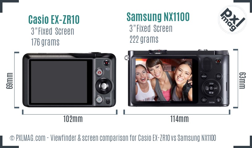 Casio EX-ZR10 vs Samsung NX1100 Screen and Viewfinder comparison