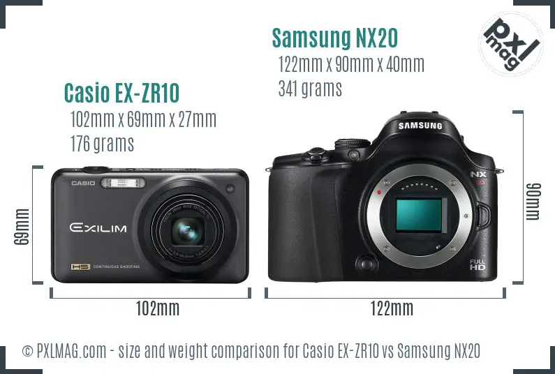 Casio EX-ZR10 vs Samsung NX20 size comparison Casio EX-ZR10 vs Samsung NX20 size comparison