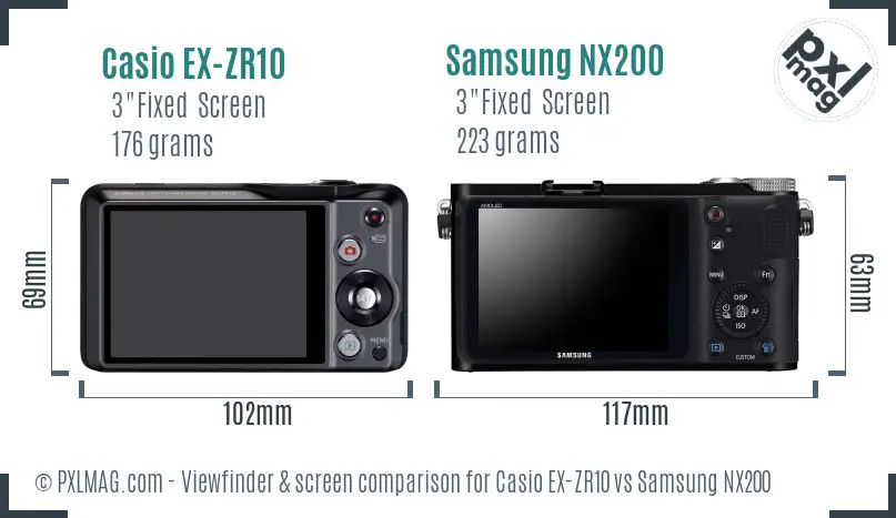 Casio EX-ZR10 vs Samsung NX200 Screen and Viewfinder comparison