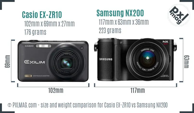 Casio EX-ZR10 vs Samsung NX200 size comparison