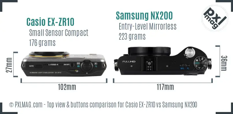 Casio EX-ZR10 vs Samsung NX200 top view buttons comparison