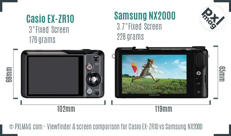 Casio EX-ZR10 vs Samsung NX2000 Screen and Viewfinder comparison