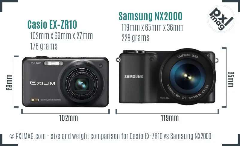 Casio EX-ZR10 vs Samsung NX2000 size comparison