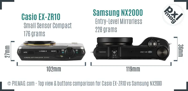 Casio EX-ZR10 vs Samsung NX2000 top view buttons comparison