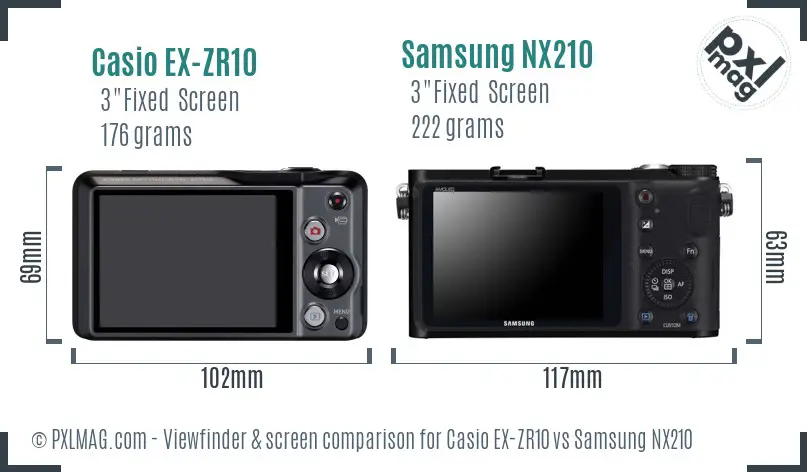 Casio EX-ZR10 vs Samsung NX210 Screen and Viewfinder comparison