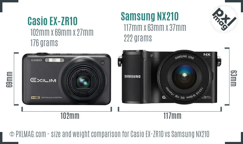 Casio EX-ZR10 vs Samsung NX210 size comparison