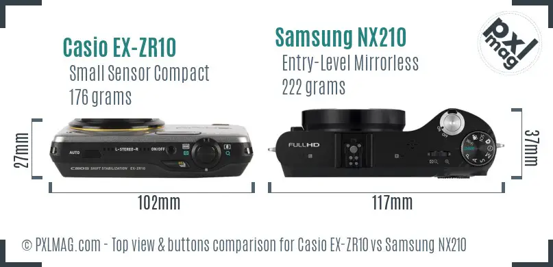 Casio EX-ZR10 vs Samsung NX210 top view buttons comparison