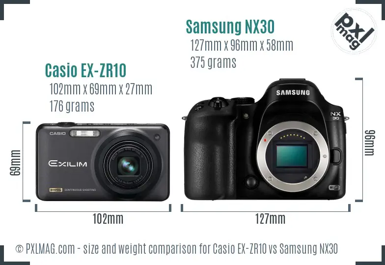 Casio EX-ZR10 vs Samsung NX30 size comparison