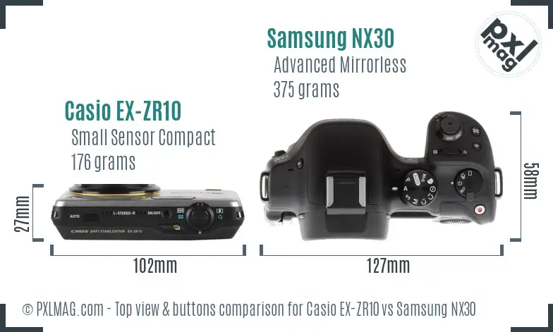 Casio EX-ZR10 vs Samsung NX30 top view buttons comparison