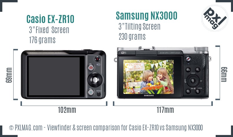 Casio EX-ZR10 vs Samsung NX3000 Screen and Viewfinder comparison