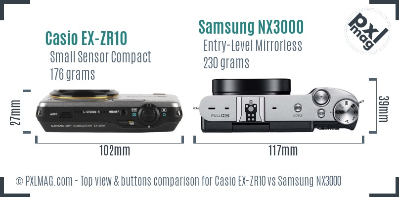 Casio EX-ZR10 vs Samsung NX3000 top view buttons comparison