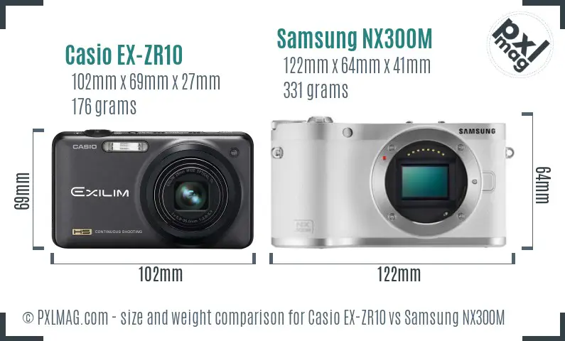 Casio EX-ZR10 vs Samsung NX300M size comparison