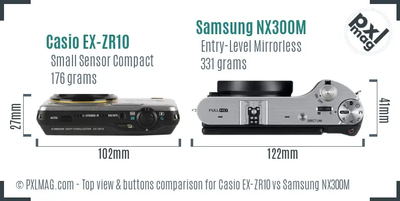 Casio EX-ZR10 vs Samsung NX300M top view buttons comparison