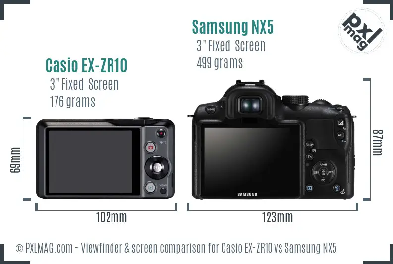 Casio EX-ZR10 vs Samsung NX5 Screen and Viewfinder comparison