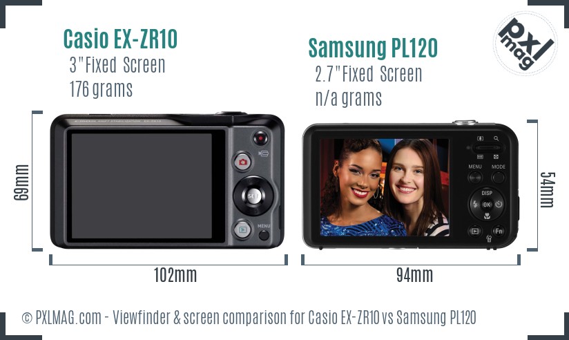 Casio EX-ZR10 vs Samsung PL120 Screen and Viewfinder comparison