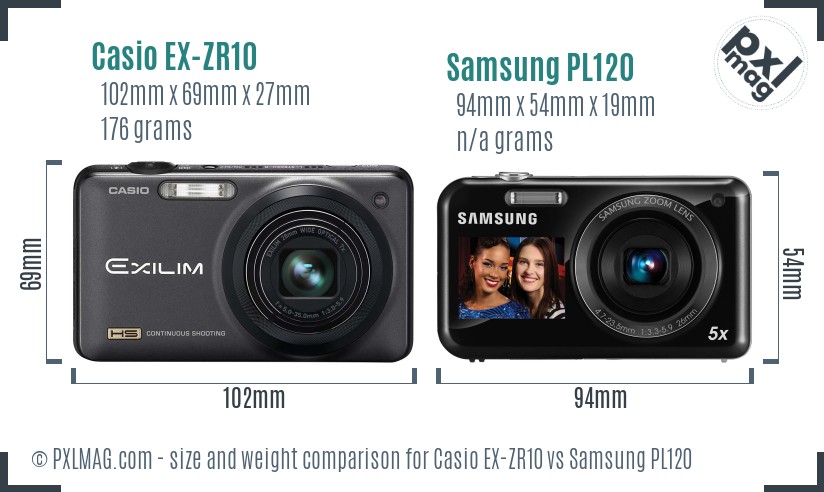 Casio EX-ZR10 vs Samsung PL120 size comparison