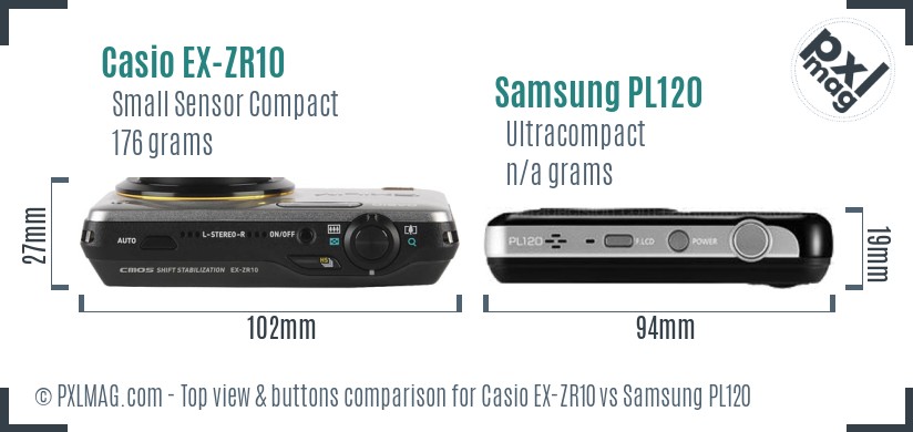 Casio EX-ZR10 vs Samsung PL120 top view buttons comparison