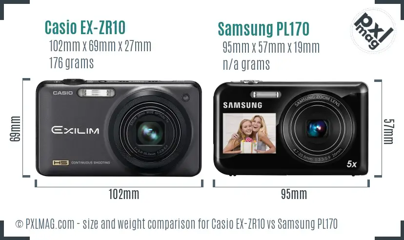 Casio EX-ZR10 vs Samsung PL170 size comparison
