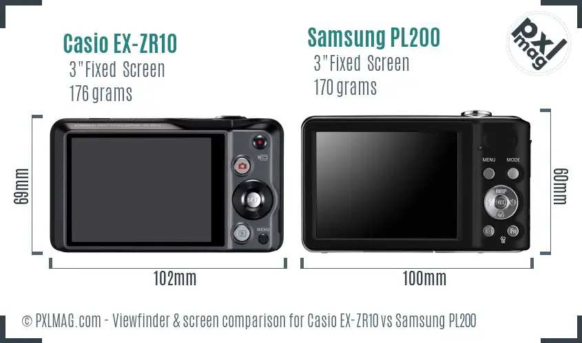 Casio EX-ZR10 vs Samsung PL200 Screen and Viewfinder comparison