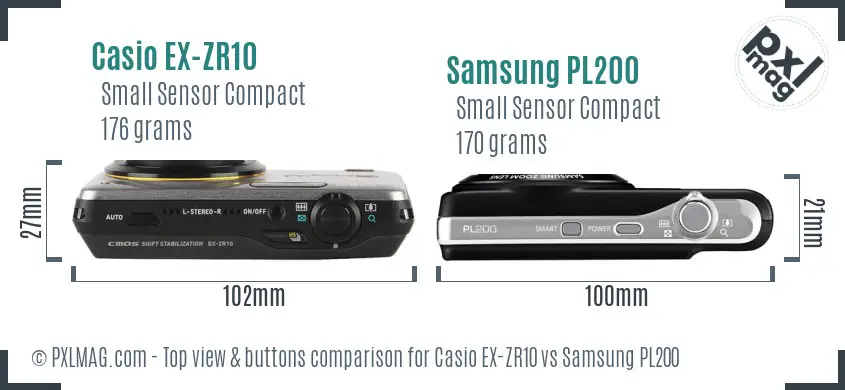 Casio EX-ZR10 vs Samsung PL200 top view buttons comparison
