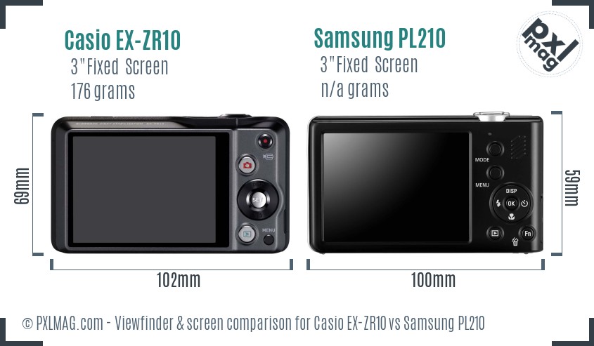 Casio EX-ZR10 vs Samsung PL210 Screen and Viewfinder comparison