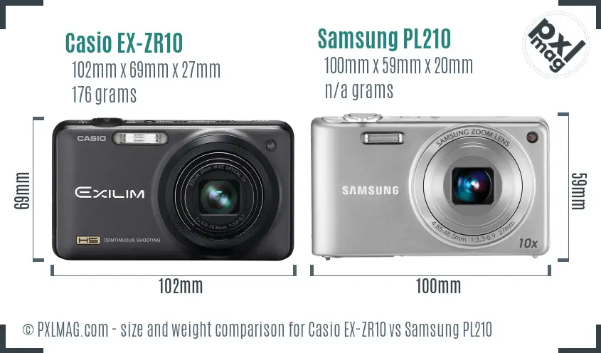 Casio EX-ZR10 vs Samsung PL210 size comparison