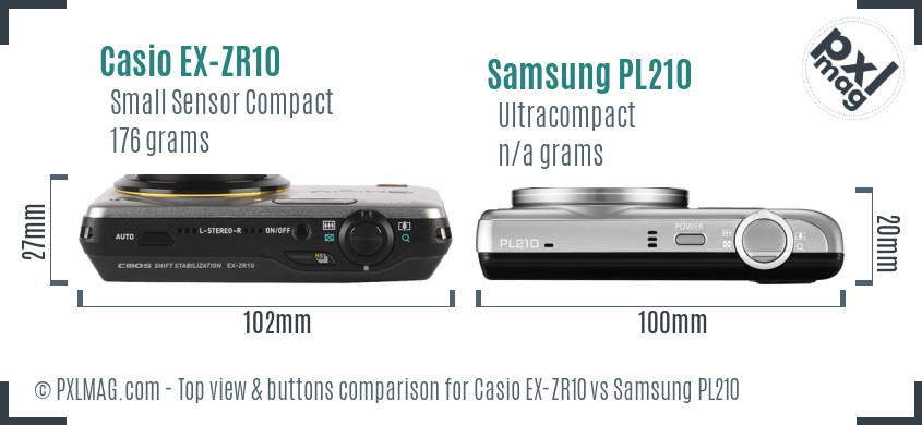 Casio EX-ZR10 vs Samsung PL210 top view buttons comparison