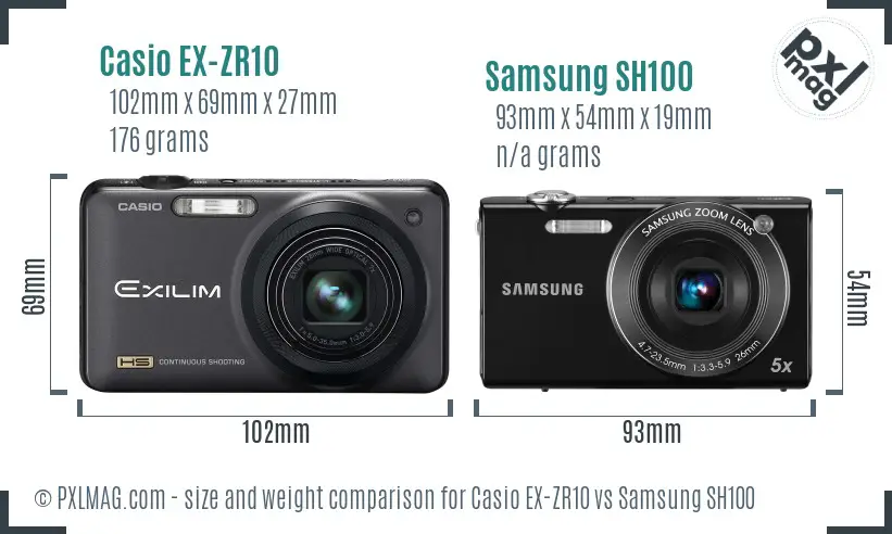 Casio EX-ZR10 vs Samsung SH100 size comparison Casio EX-ZR10 vs Samsung SH100 size comparison