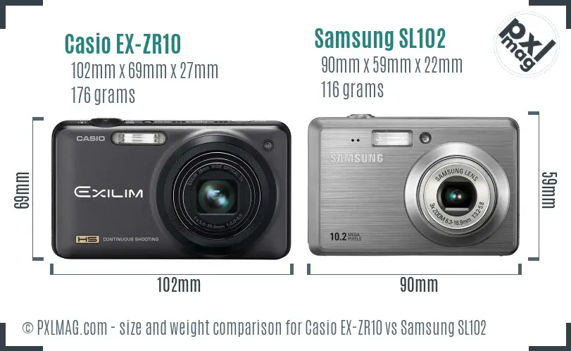Casio EX-ZR10 vs Samsung SL102 size comparison