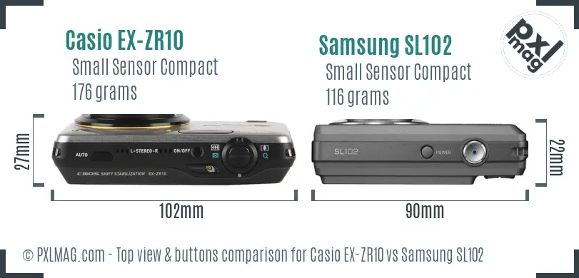 Casio EX-ZR10 vs Samsung SL102 top view buttons comparison