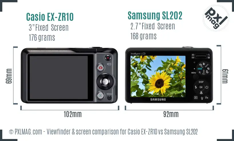 Casio EX-ZR10 vs Samsung SL202 Screen and Viewfinder comparison