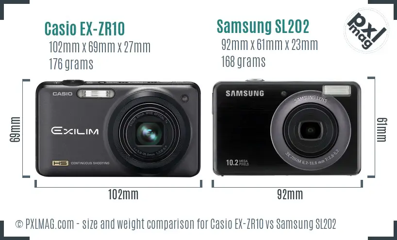 Casio EX-ZR10 vs Samsung SL202 size comparison