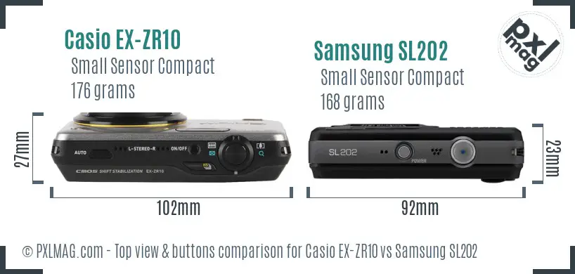 Casio EX-ZR10 vs Samsung SL202 top view buttons comparison