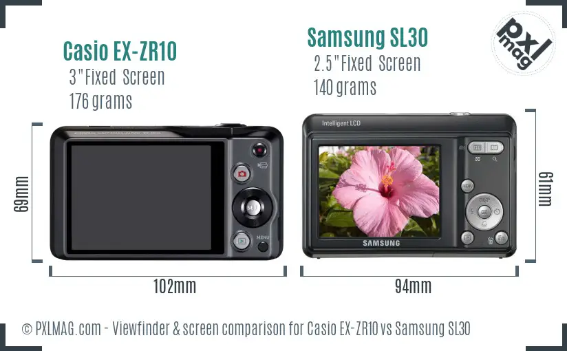 Casio EX-ZR10 vs Samsung SL30 Screen and Viewfinder comparison