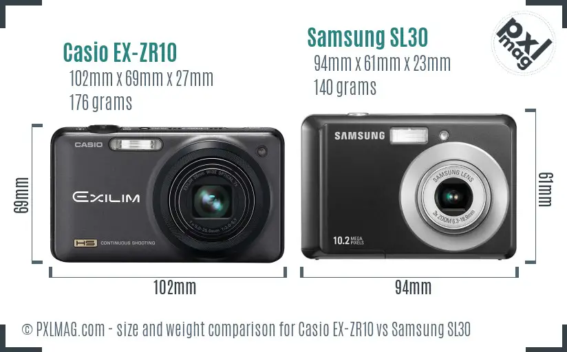 Casio EX-ZR10 vs Samsung SL30 size comparison