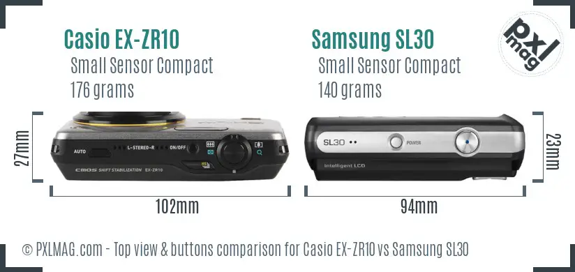 Casio EX-ZR10 vs Samsung SL30 top view buttons comparison