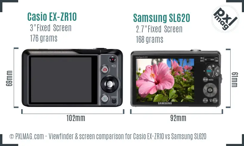 Casio EX-ZR10 vs Samsung SL620 Screen and Viewfinder comparison