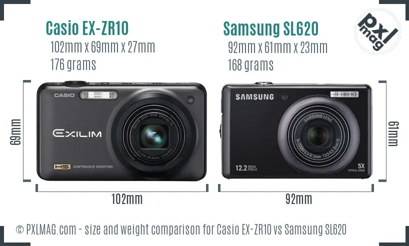 Casio EX-ZR10 vs Samsung SL620 size comparison