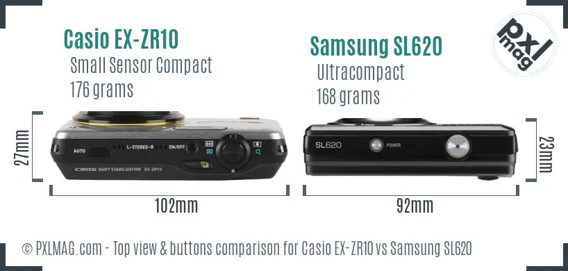 Casio EX-ZR10 vs Samsung SL620 top view buttons comparison