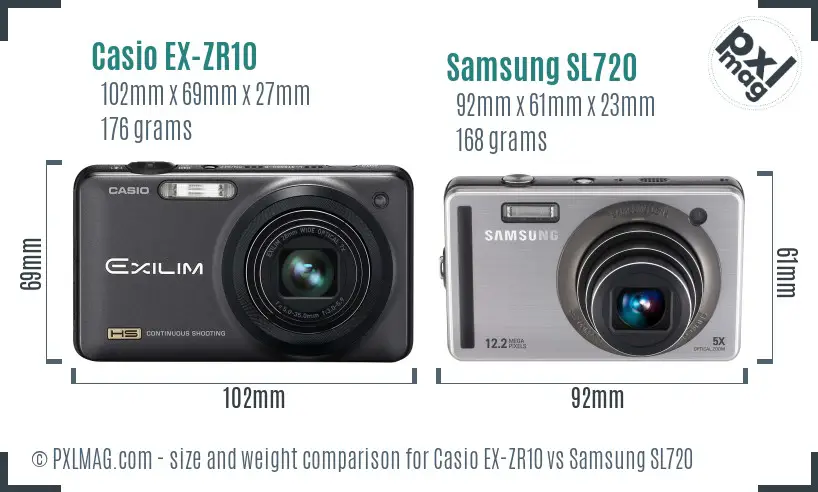 Casio EX-ZR10 vs Samsung SL720 size comparison