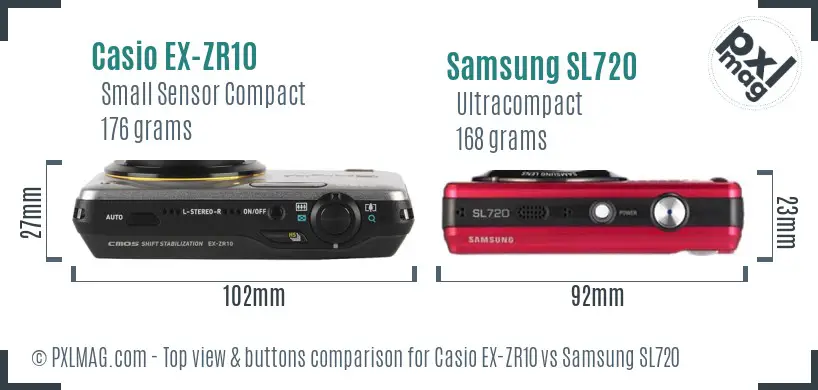 Casio EX-ZR10 vs Samsung SL720 top view buttons comparison