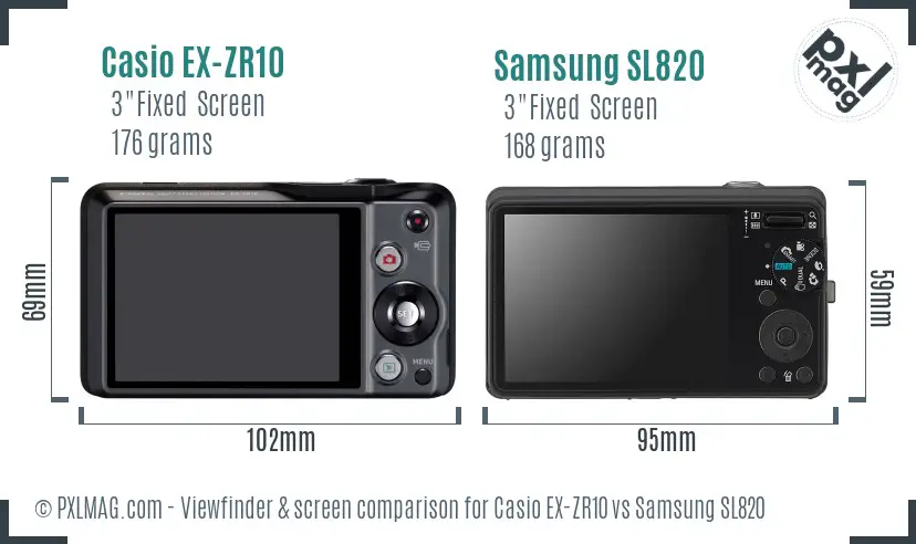 Casio EX-ZR10 vs Samsung SL820 Screen and Viewfinder comparison