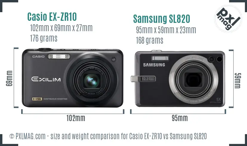 Casio EX-ZR10 vs Samsung SL820 size comparison