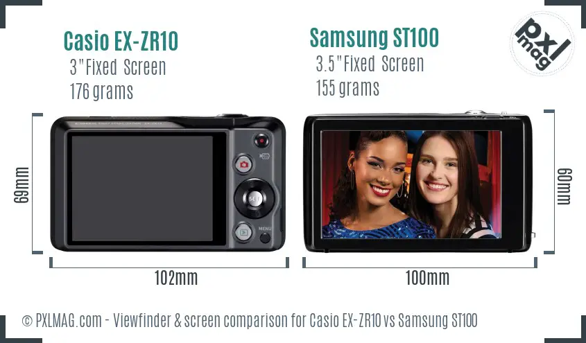 Casio EX-ZR10 vs Samsung ST100 Screen and Viewfinder comparison