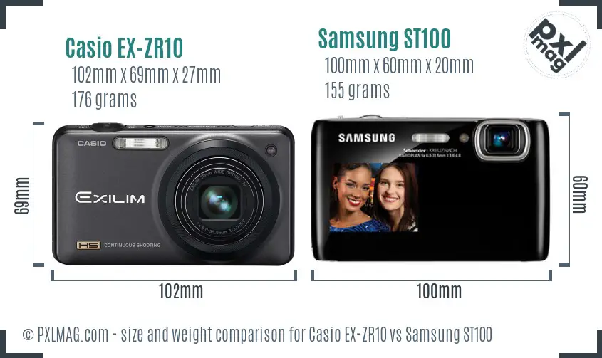 Casio EX-ZR10 vs Samsung ST100 size comparison